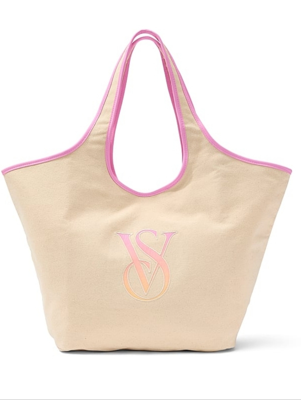 Victoria's Secret Cream Canvas Tote with Pink Trim Ombre Sunset Summer